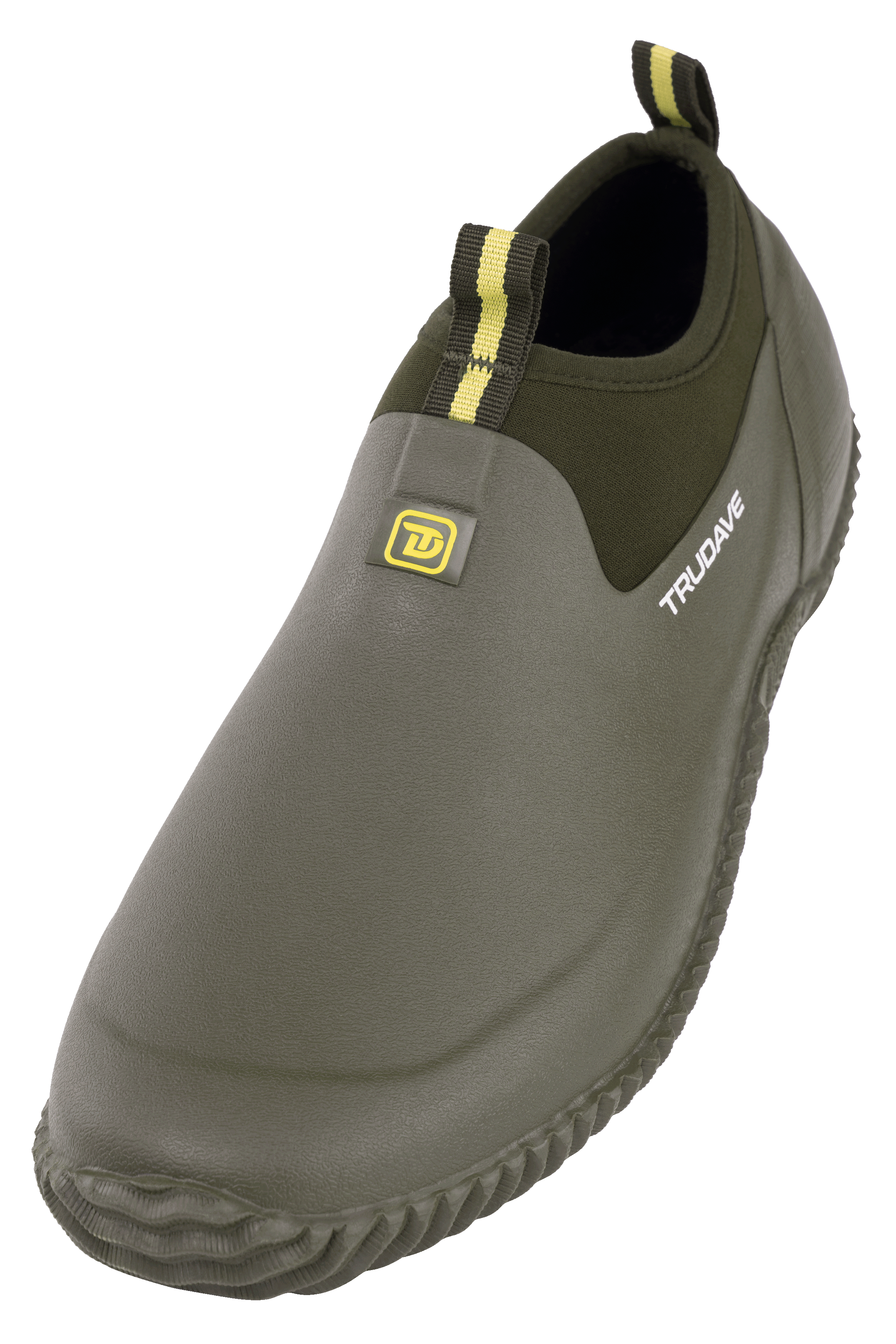 Side view of Trudave GardenStride Series waterproof rubber garden boots in olive green – flexible boot body showing soft bendable design for gardening and outdoor comfort